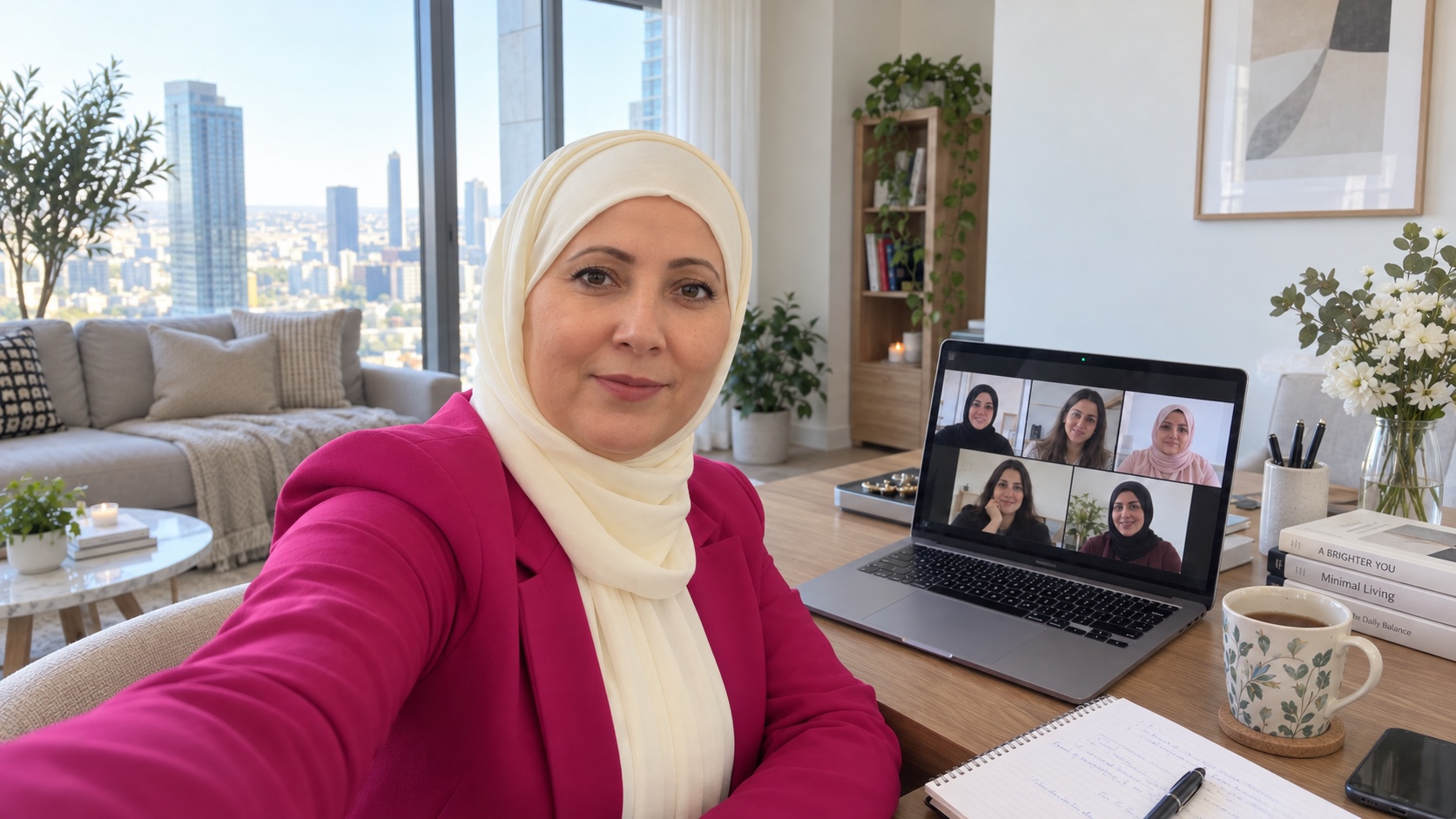 Consultante devant un ordinateur pendant une visioconférence
